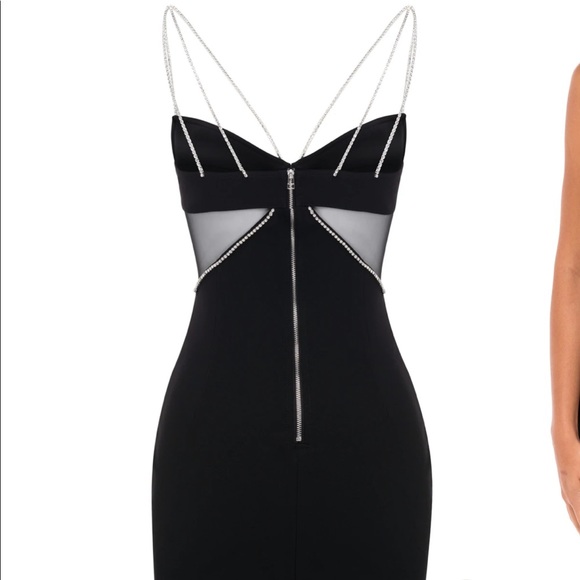 Little Black Dress with Rhinestone Straps and Detail - Picture 3 of 7